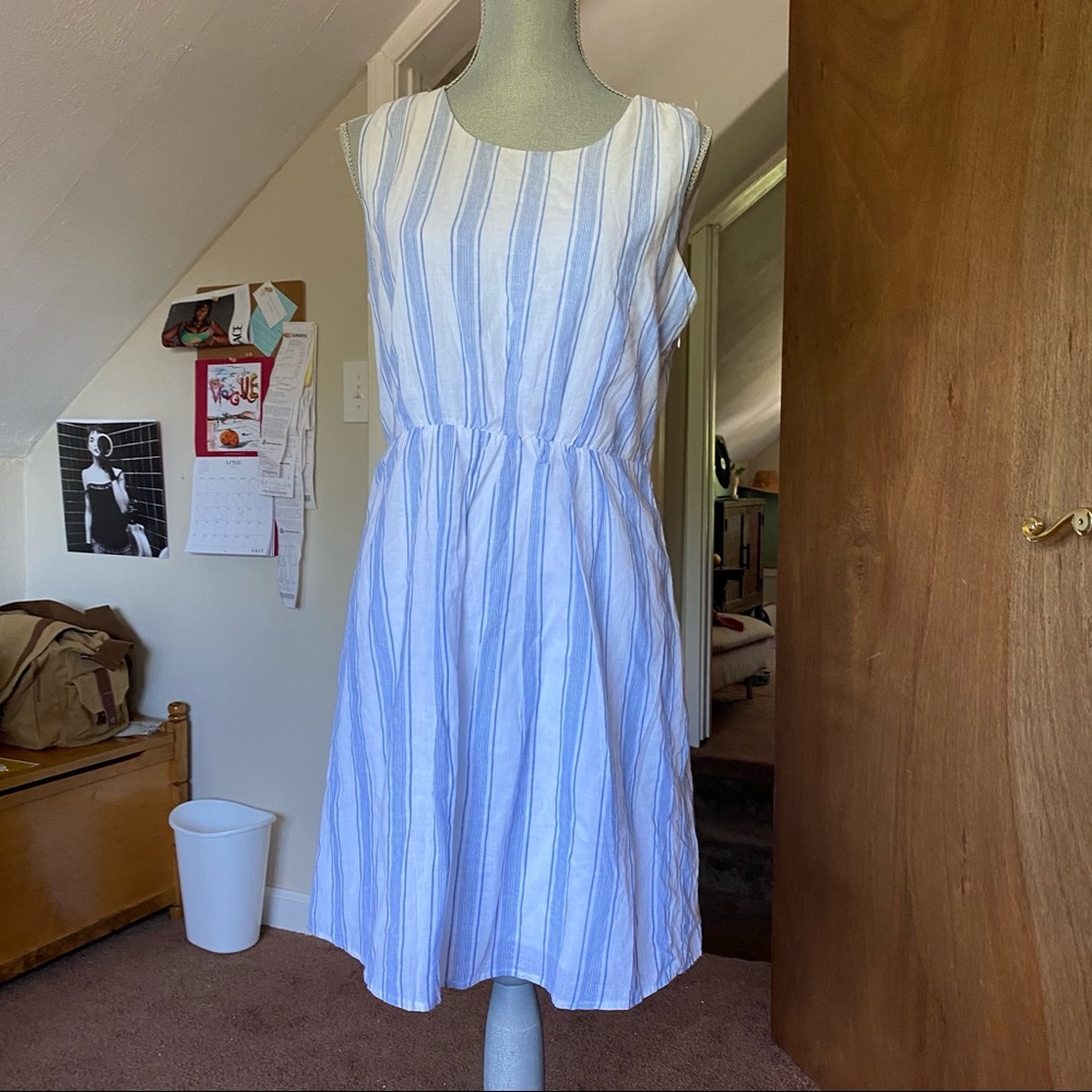 Blue and white striped dress